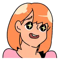 a cartoon drawing of a girl with orange hair and a pink shirt