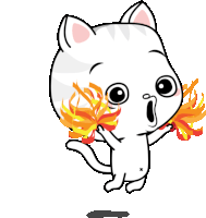 a cartoon drawing of a cat with flames coming out of its eyes