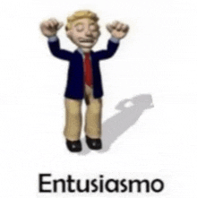 a cartoon man in a suit and tie is jumping in the air with the word entusiasmo below him