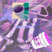 a picture of a cup of lean and a bottle of sprite on a purple background