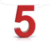 a red number 5 is against a white background