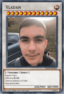 a card with a picture of a man and the name vladan