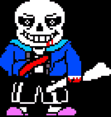 a pixel art of sans from undertale holding a knife