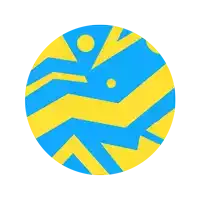 a blue and yellow circle with a geometric pattern