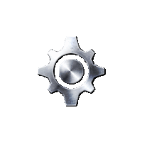 a metal gear with a white circle in the center on a white background