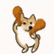 a dog is holding a fried chicken in its mouth .