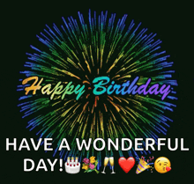 a birthday greeting with fireworks and the words happy birthday have a wonderful day