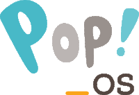 a logo that says pop os in blue and gray letters