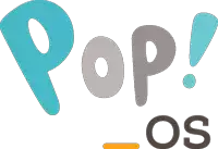 a logo that says pop os in blue and gray letters