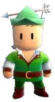 a cartoon character with a green hat and an arrow in his head