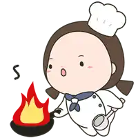 a cartoon of a girl in a chef 's hat cooking in a frying pan