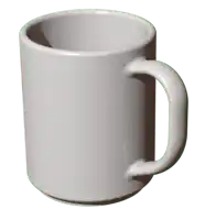 a white coffee mug with a brown handle