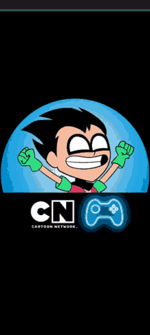 a cartoon network logo with a robin and a game controller