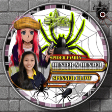 a spider family hunter x hunter spinner clow logo with a girl