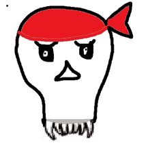 a drawing of a light bulb wearing a red bandana