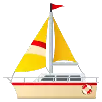 an illustration of a sailboat with yellow sails and a red flag on top