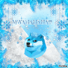 a doge wearing a crown is surrounded by snowflakes and says mwahaha