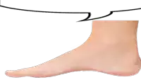 a woman 's foot with a speech bubble behind it