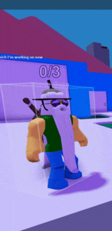 a cartoon character with a beard and sunglasses is standing in front of a sign that says 0 3