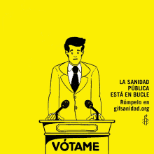 a cartoon of a man at a podium with the words mas recursos written above him