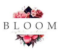 a logo for bloom aesthetic medicine with flowers in the background