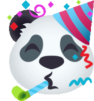 a panda bear wearing a party hat and a party horn