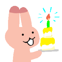 a cartoon rabbit is holding a birthday cake with a candle