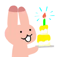 a cartoon rabbit is holding a birthday cake with a candle