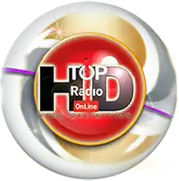 a logo for top radio online with a red circle