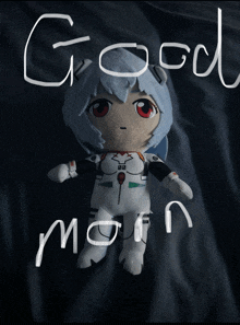 a stuffed toy with the words good morning on it