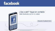 a facebook advertisement with a cell phone and a facebook logo