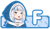 a picture of a girl with a shark hood and the letter f in the corner