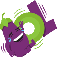 a cartoon drawing of an eggplant holding a green circle