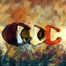 a close up of a painting of a couple kissing each other with the letter c in the middle .