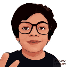 a cartoon of a young boy wearing glasses and a black shirt with the website toonme.com underneath