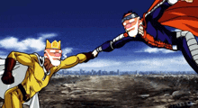 a cartoon of a king and a superhero giving each other a high five