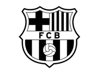 a black and white logo for fcb with a soccer ball in the center