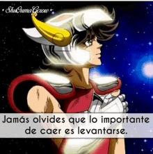 a picture of a man wearing a helmet with horns and a quote in spanish .