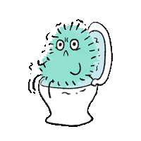 a cartoon drawing of a bacteria sitting on a toilet with its mouth open .