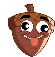 a cartoon acorn making a funny face sticking its tongue out