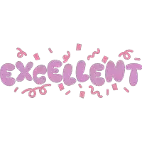 the word excellent is written in purple letters