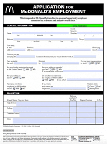 an application for mcdonald 's employment form is filled out