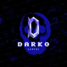 a logo for darko gamers with headphones on a blue background