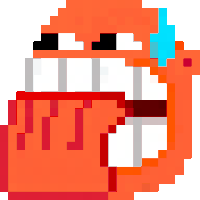 a pixel art drawing of a cartoon character with a huge mouth