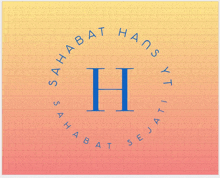 a blue letter h is in a circle with the words sahabat hans written around it