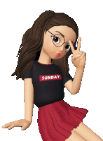 a cartoon girl wearing a black shirt that says sunday giving a peace sign