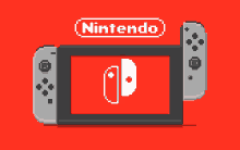 a pixel art of a nintendo switch with a red background