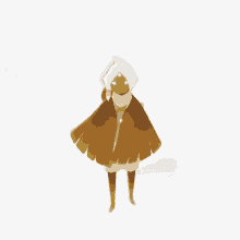 a drawing of a person with a feathered cape on