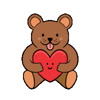 a brown teddy bear holding a red heart with a smiling face on it