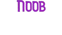 a white background with purple text that says noob